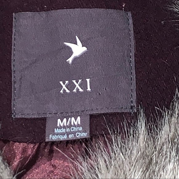 XXI Forever 21 Dark Purple and Faux Around Neckline & Cuffs Wool Jacket Sz M - Picture 3 of 9